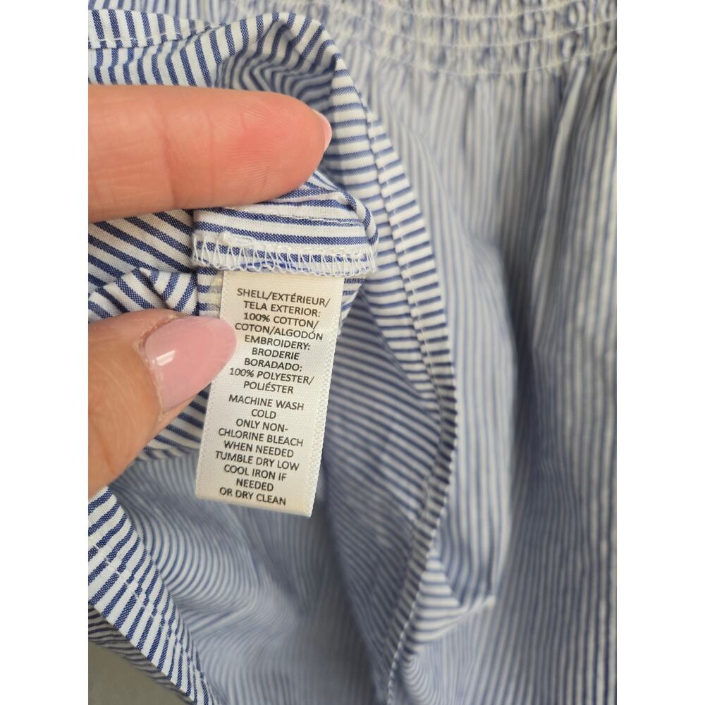 LOFT‎ Boho Embroidered Smocked Off The Shoulder Pinstripe Peasant Top S - Picture 6 of 9